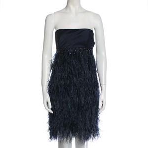 NEW Lela Rose Women's Silk Mini Dress Feathers Navy Evening Size US 6 Small